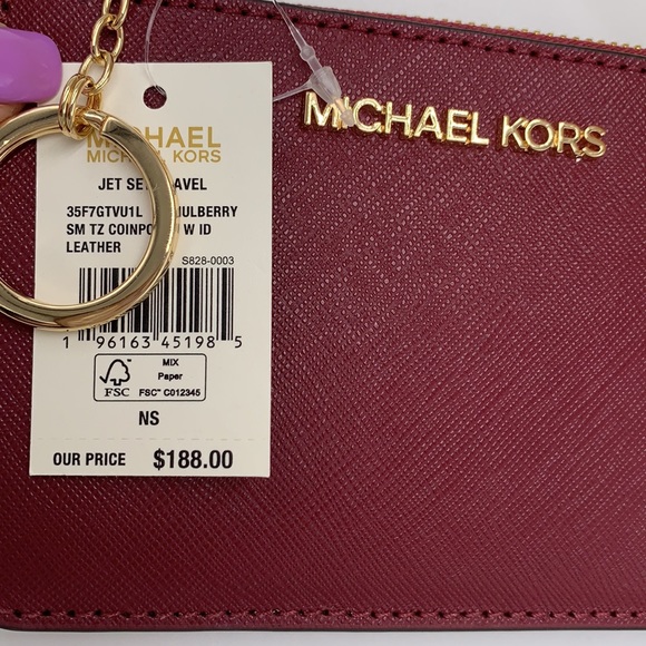 MICHAEL KORS LARGE EW ZIP CHAIN CROSSBODY DARK CHERRY & SM  TZ COINPOUCH MULBERR - Picture 16 of 16